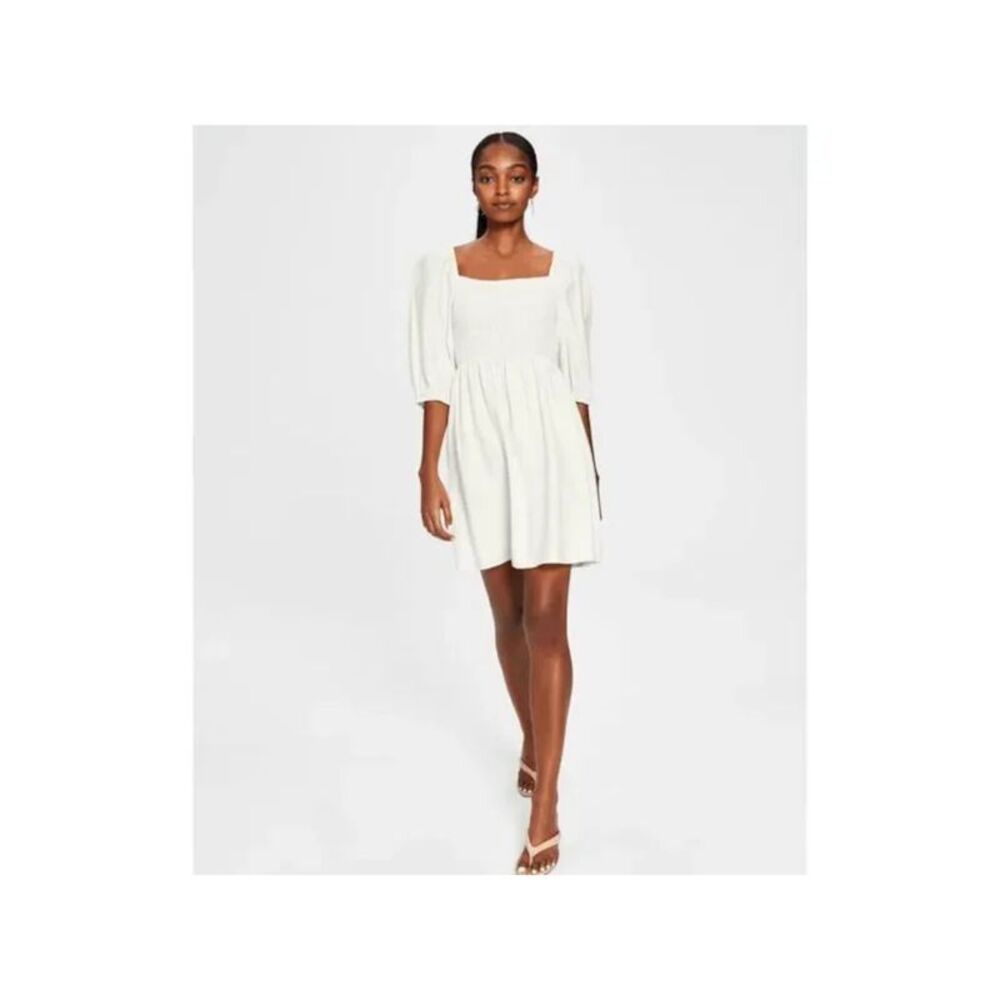 BAR III DRESSES Womens White Elastic Cuffs Pullover Short Dress S